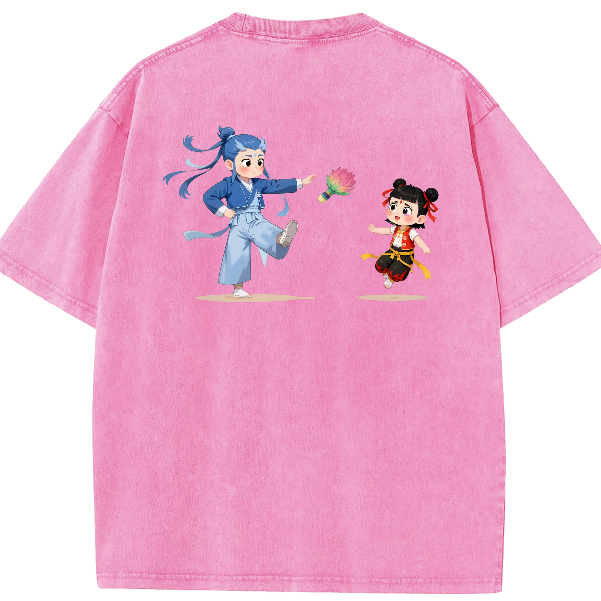 （画像用） Ne Zha 2 ナタ 魔童の大暴れ 綿100% ヴィンテージ風 半袖Tシャツ（背面プリント）